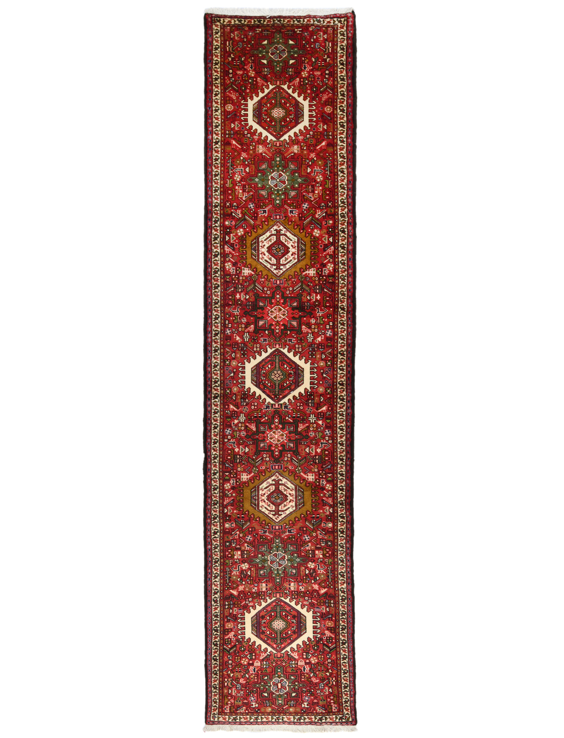 Vintage Red Geometric 3X13 Karajeh Persian Runner Rug