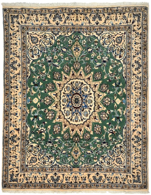 Green Vintage Floral Classic Green 5X6 Nain Persian Oriental Rug