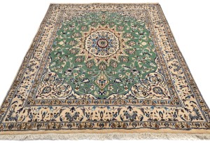 Green Vintage Floral Classic Green 5X6 Nain Persian Oriental Rug