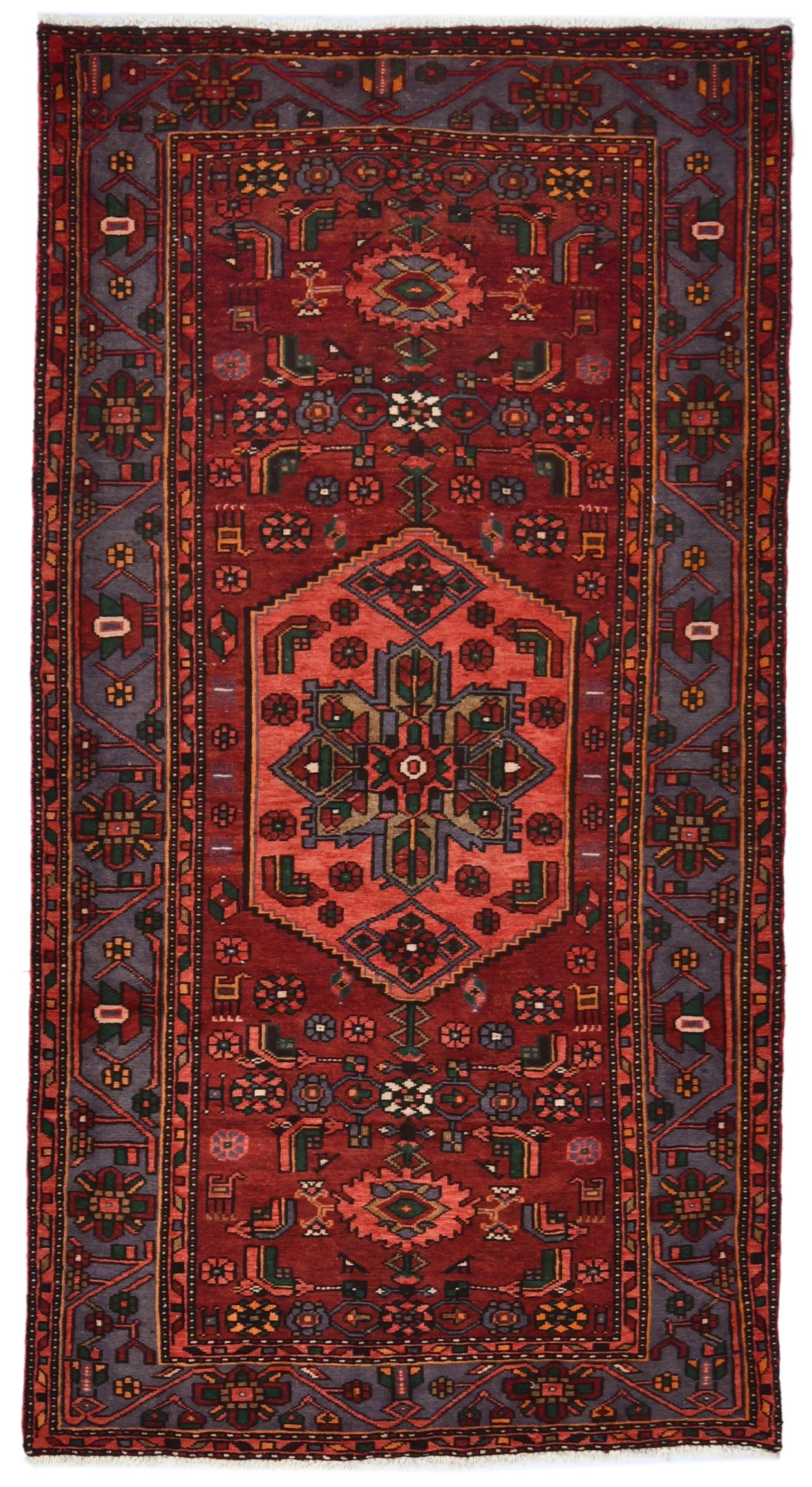 Vintage Red Tribal 4X8 Hamedan Persian Rug