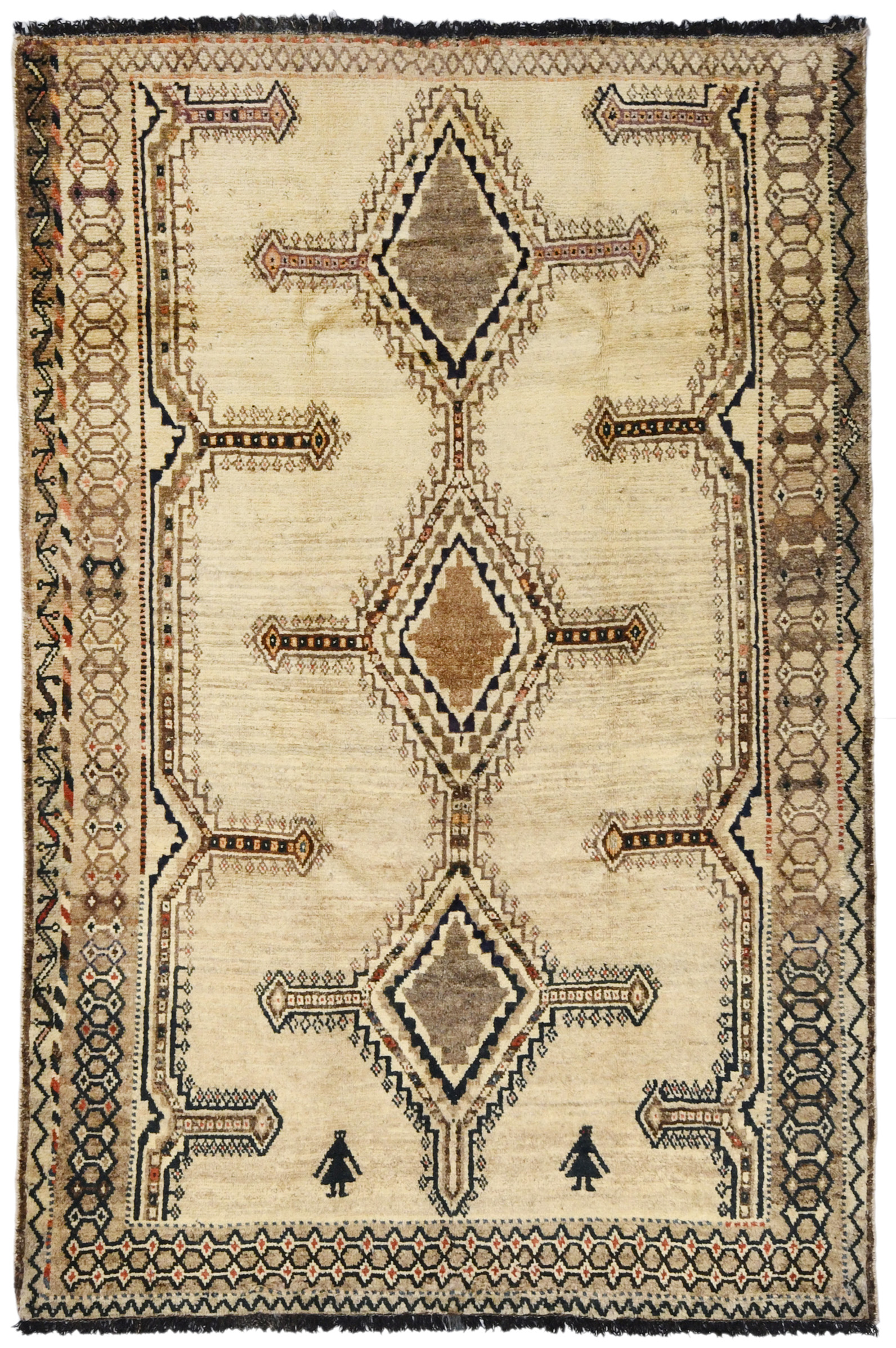 Vintage Cream Beige Tribal 5X8 Shiraz Persian Rug