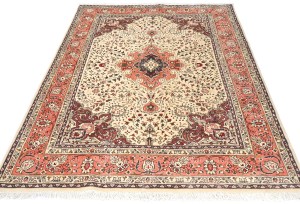 Vintage Cream Traditional 5X7 Tabriz Persian Rug