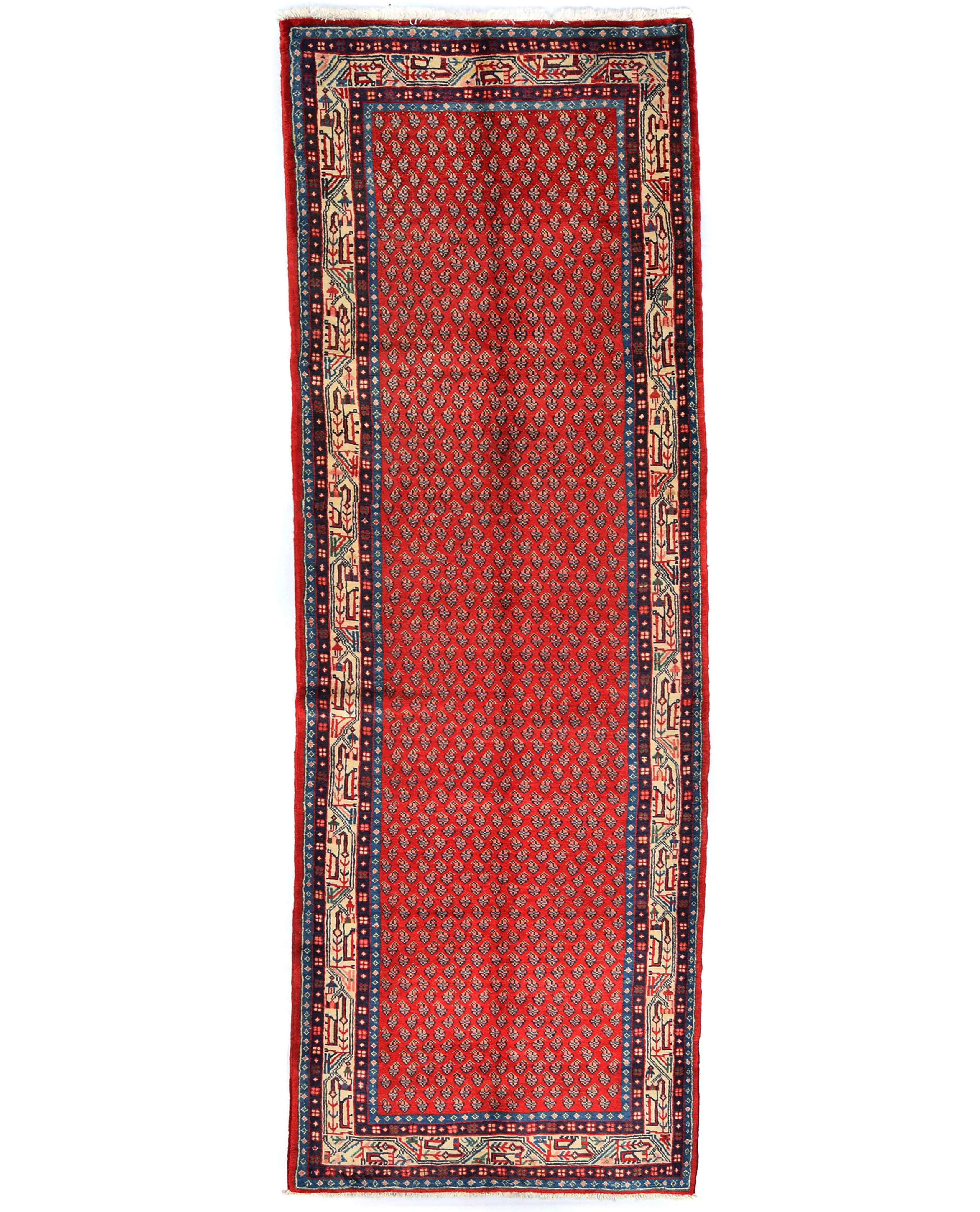 Vintage Red Allover Tribal 4X11 Botemir Persian Runner Rug