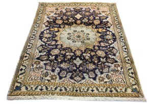 Vintage Dark Purple-navy Floral Classic 3X4 Nain Persian Rug