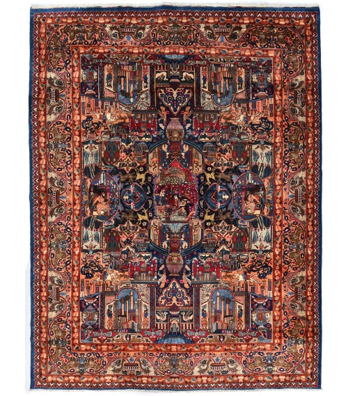 Semi Antique Navy Blue Pictorial 10X13 Kashmar Persian Rug