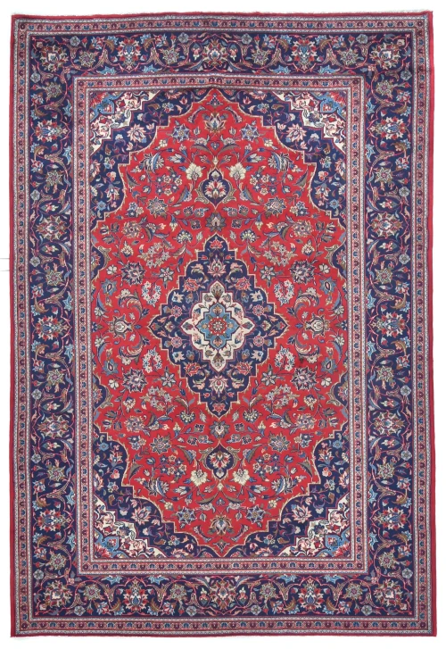 Vintage Red Traditional Floral 6'6X9'7 Kashan Persian Rug