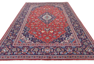 Vintage Red Traditional Floral 6'6X9'7 Kashan Persian Rug
