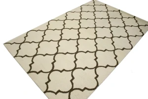 Cream & Brown Floral Trellis Design 5X8 Hand-Tufted Modern Rug