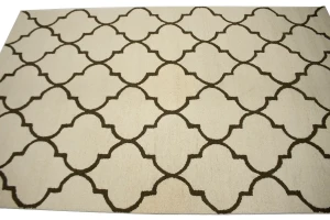 Cream & Brown Floral Trellis Design 5X8 Hand-Tufted Modern Rug