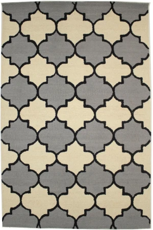 Cream & Gray Floral Trellis Design 5X8 Hand-Tufted Modern Rug