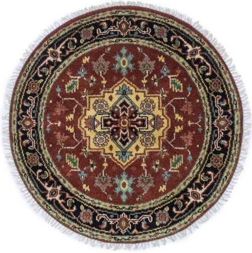 Maroon Red Geometric 4X4 Serapi Heriz Oriental Rug