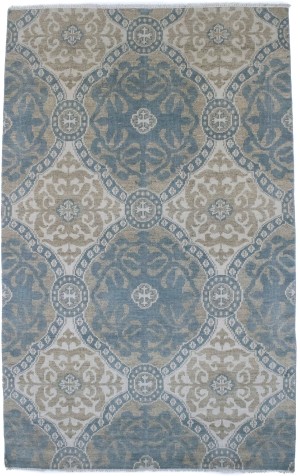 Muted Teal Blue Geometric 6X9 Modern Oriental Rug