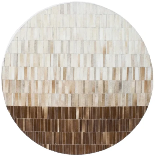 Beige Brown Cowhide 6X6 Modern Leather Round Rug