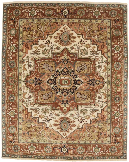 Cream Geometric 8X10 Heriz Serapi Oriental Rug