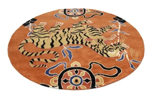 Orange Pictorial Tribal 6X6 Fine Nepali Oriental Round Rug