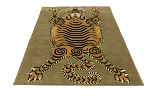 Khaki Tribal Pictorial 5X7 Fine Nepali Oriental Rug