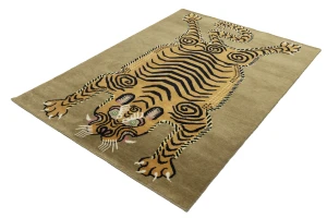 Khaki Tribal Pictorial 5X7 Fine Nepali Oriental Rug