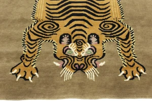 Tiger Khaki Tribal Pictorial 6X6 Fine Nepali Oriental Square Rug