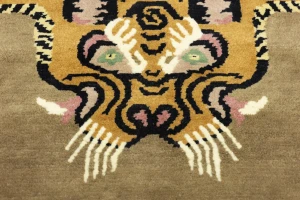 Tiger Khaki Tribal Pictorial 6X6 Fine Nepali Oriental Square Rug