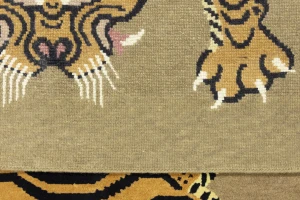 Tiger Khaki Tribal Pictorial 6X6 Fine Nepali Oriental Square Rug