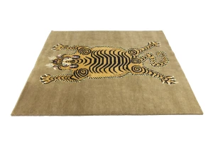 Tiger Khaki Tribal Pictorial 6X6 Fine Nepali Oriental Square Rug