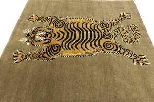 Tiger Khaki Tribal Pictorial 6X6 Fine Nepali Oriental Square Rug