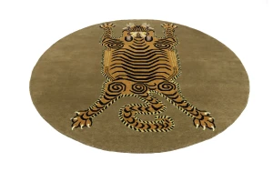 Khaki Tribal Pictorial 8X8 Fine Nepali Oriental Round Rug