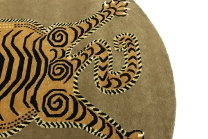 Khaki Tribal Pictorial 8X8 Fine Nepali Oriental Round Rug