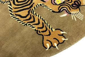 Khaki Tribal Pictorial 8X8 Fine Nepali Oriental Round Rug