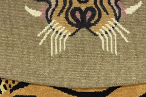 Khaki Tribal Pictorial 8X8 Fine Nepali Oriental Round Rug