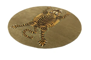Khaki Tribal Pictorial 8X8 Fine Nepali Oriental Round Rug