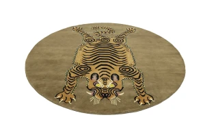 Khaki Tribal Pictorial 8X8 Fine Nepali Oriental Round Rug