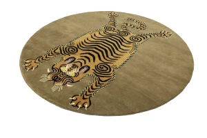 Khaki Tribal Pictorial 8X8 Fine Nepali Oriental Round Rug