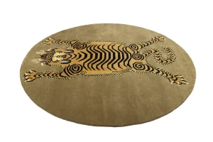 Khaki Tribal Pictorial 8X8 Fine Nepali Oriental Round Rug