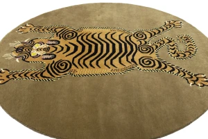 Khaki Tribal Pictorial 8X8 Fine Nepali Oriental Round Rug