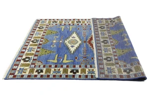 Blue Geometric 6X9 Kazak Oriental Rug