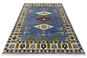 Blue Geometric 6X9 Kazak Oriental Rug