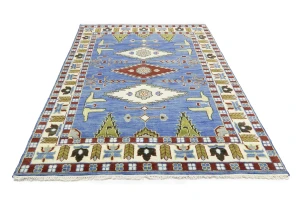 Blue Geometric 6X9 Kazak Oriental Rug