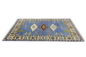 Blue Geometric 6X9 Kazak Oriental Rug