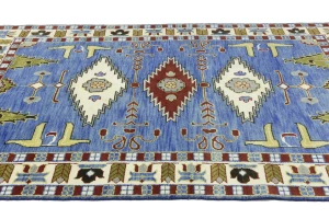 Blue Geometric 6X9 Kazak Oriental Rug