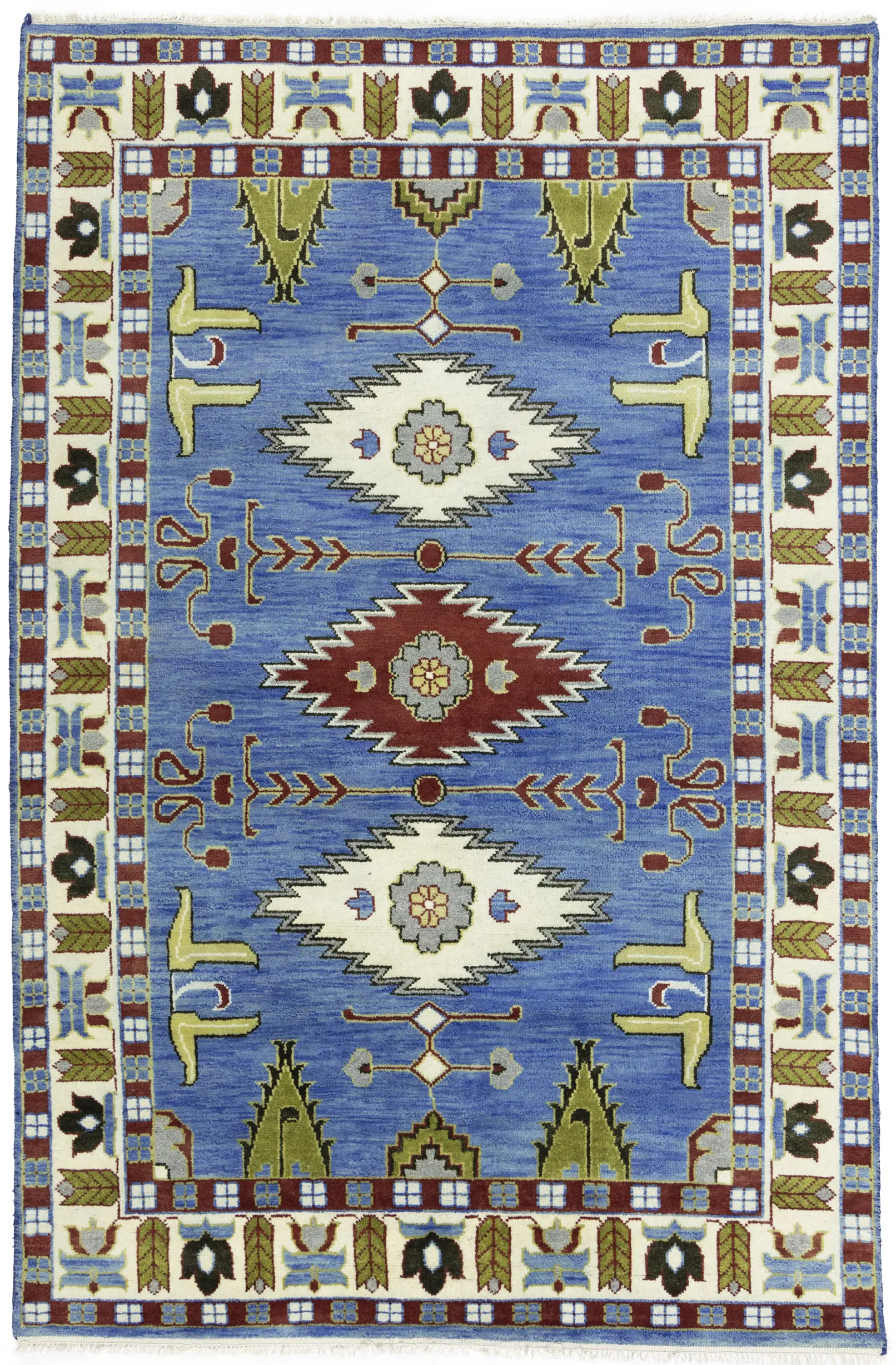 Blue Geometric 6X9 Kazak Oriental Rug