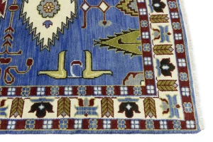 Blue Geometric 5X8 Kazak Oriental Rug