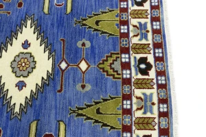 Blue Geometric 5X8 Kazak Oriental Rug
