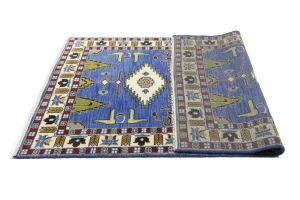 Blue Geometric 5X8 Kazak Oriental Rug