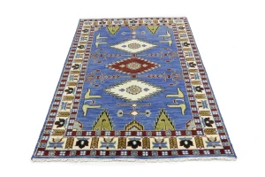 Blue Geometric 5X8 Kazak Oriental Rug