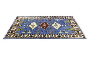 Blue Geometric 5X8 Kazak Oriental Rug
