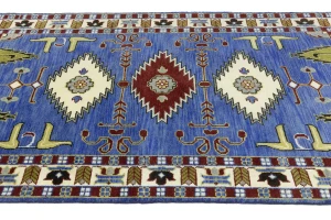 Blue Geometric 5X8 Kazak Oriental Rug