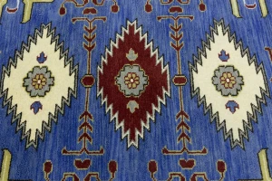 Blue Geometric 5X8 Kazak Oriental Rug