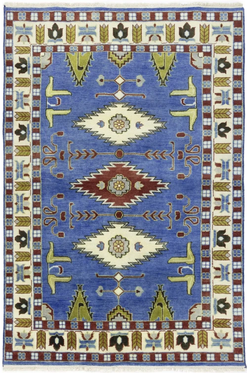 Blue Geometric 6X9 Kazak Oriental Rug