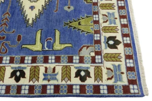 Blue Geometric 6X9 Kazak Oriental Rug